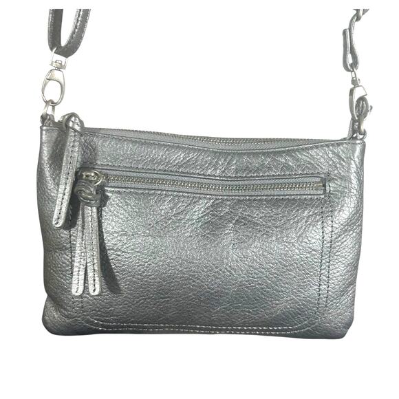 J Jill Gray Leather Crossbody Bag Small Adjustable Strap Pebbled - Picture 1 of 8